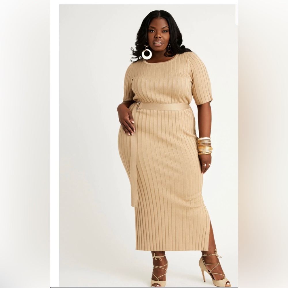 Belted Ribbed Bodycon Maxi Dress Size 30/32W